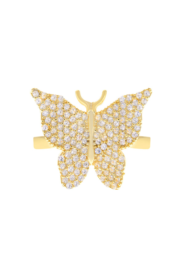 Clear Pavé Butterfly Vermeil Ring-Chvker Jewelry