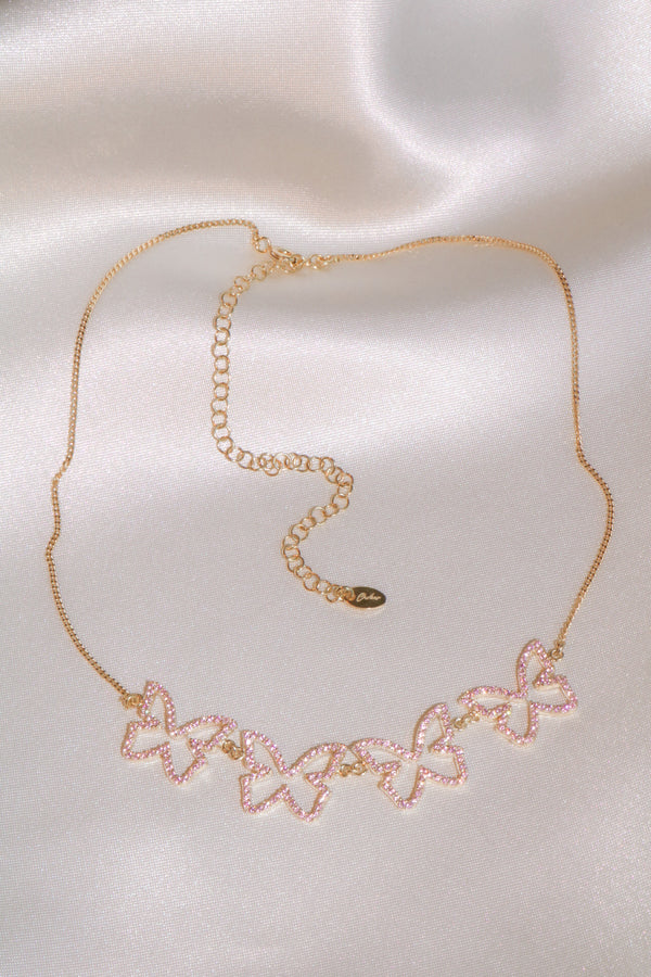 Pink Farasha Row Pavé Butterfly Vermeil Choker-Chvker Jewelry