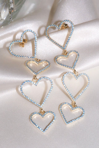 Blue Pavé Heart Drop Vermeil Earrings-Chvker Jewelry
