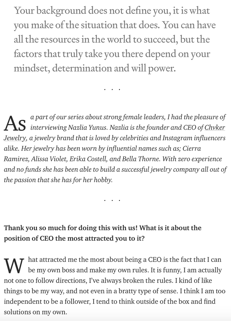 “5 things I wish someone told me before I became a CEO” with Nazlia Yunus-Chvker Jewelry
