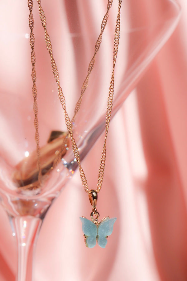 Sky Blue Butterfly Pendant Necklace