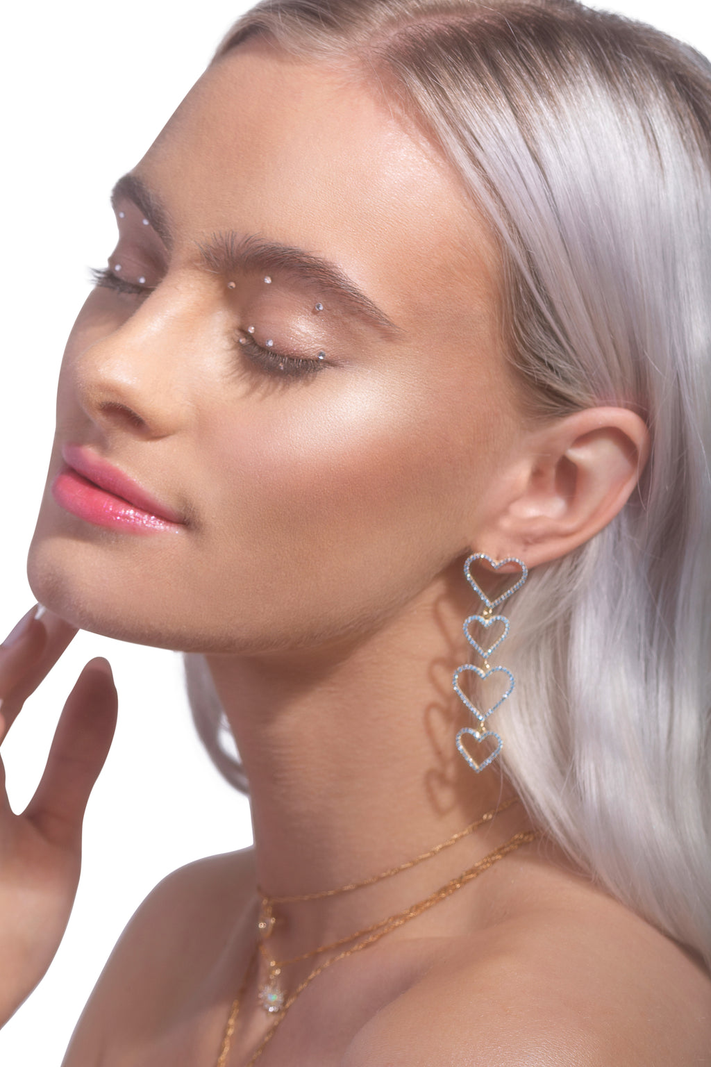 Blue Pavé Heart Drop Vermeil Earrings-Chvker Jewelry