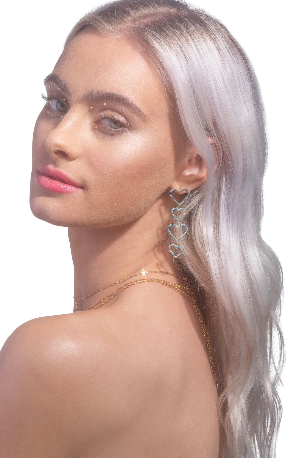 Blue Pavé Heart Drop Vermeil Earrings-Chvker Jewelry