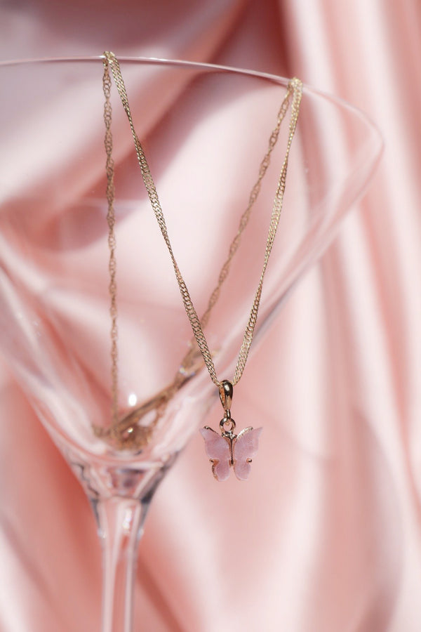 pink butterfly necklace