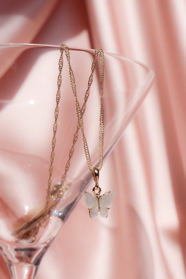 Pearly White Butterfly Necklace