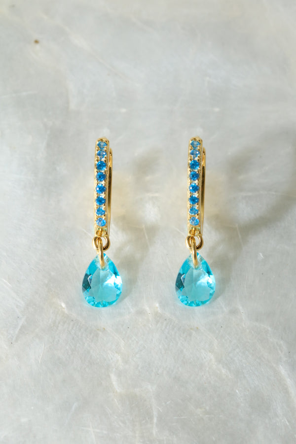 Aqua Teardrop 925 Huggie Earrings