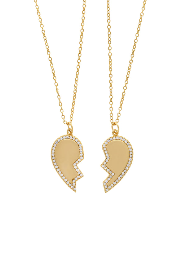 Best Friend Pavé Heart Vermeil Necklace-Chvker Jewelry