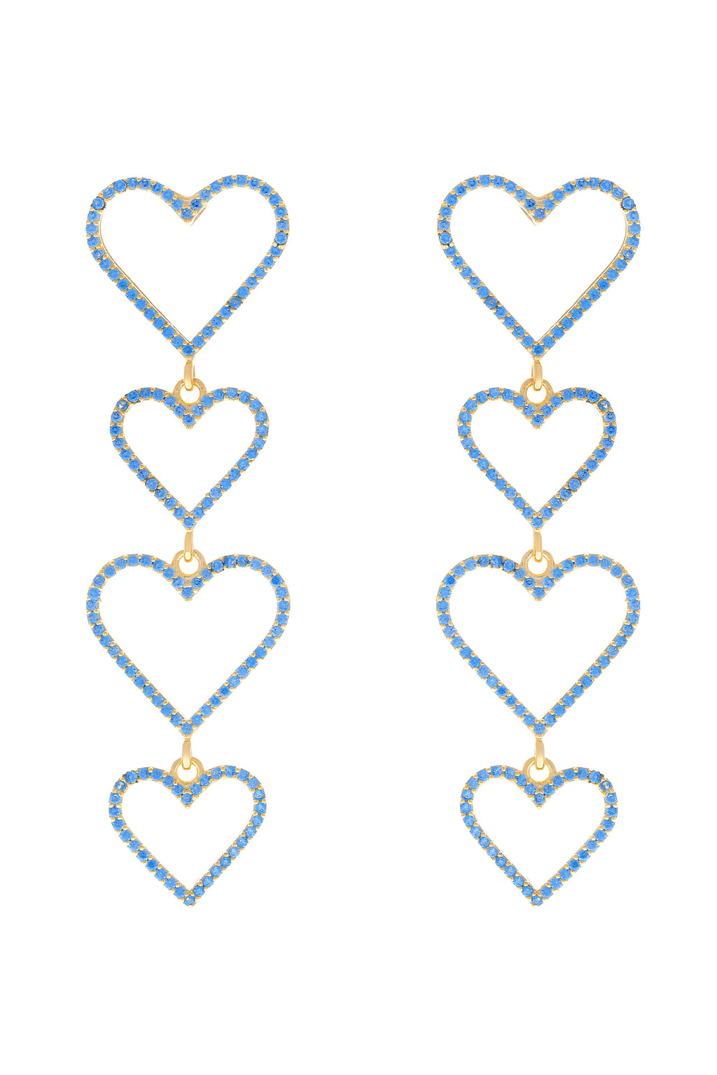 Blue Pavé Heart Drop Vermeil Earrings-Chvker Jewelry