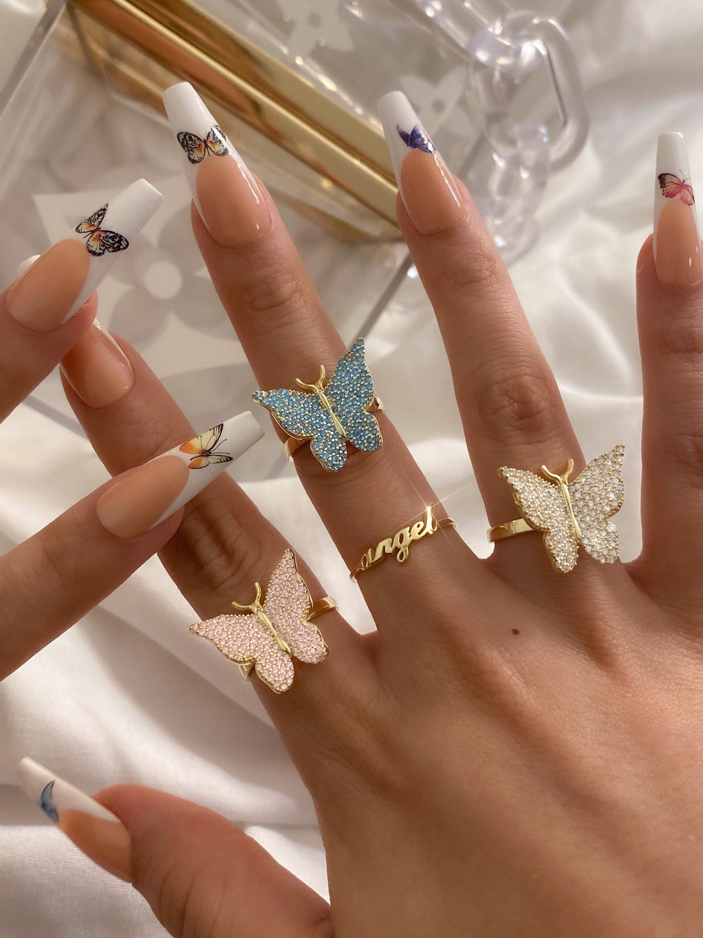Blue Pavé Butterfly Vermeil Ring-Chvker Jewelry