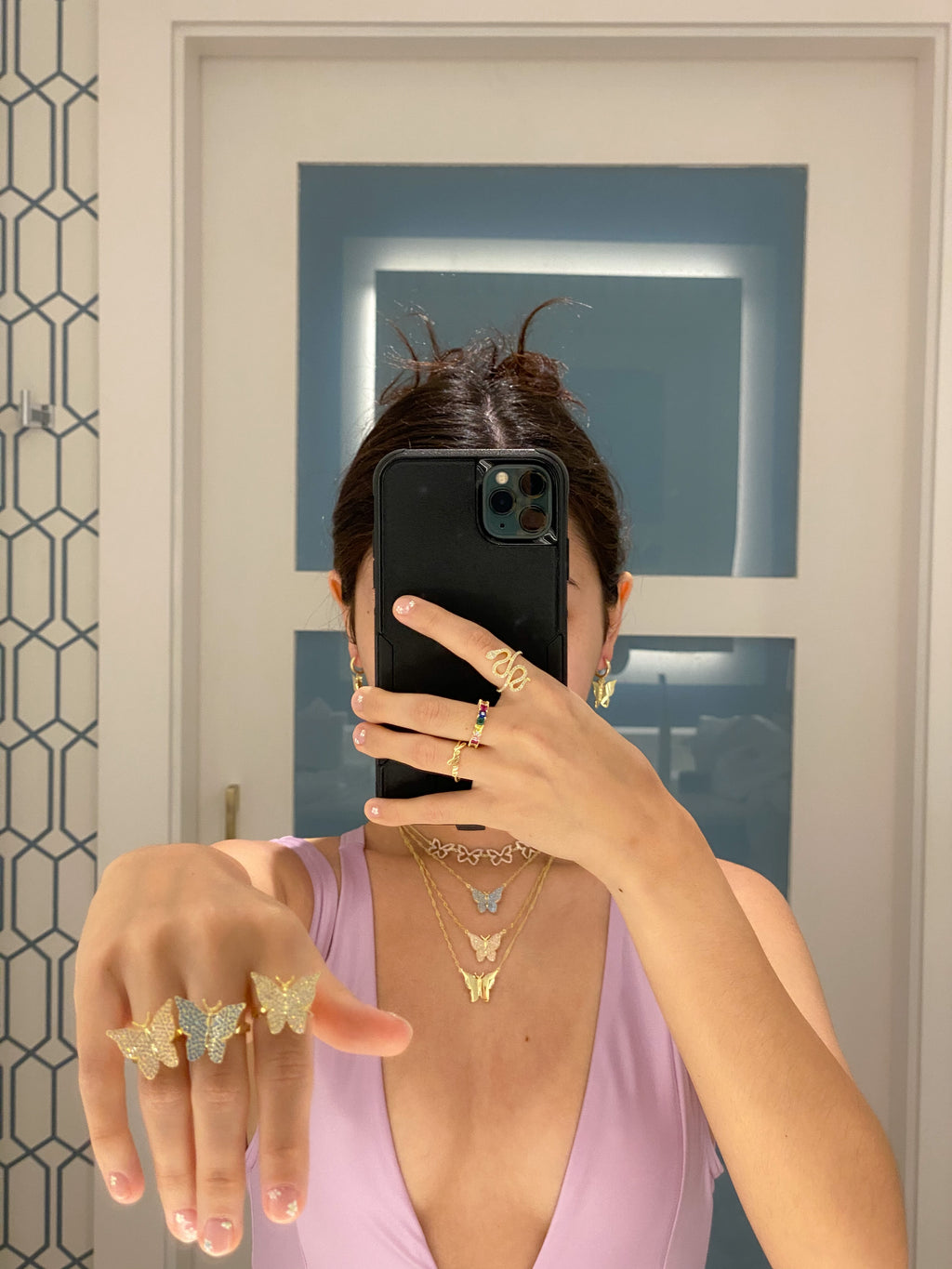 Blue Pavé Butterfly Vermeil Ring-Chvker Jewelry