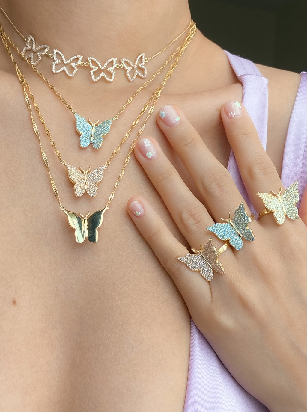 Pink Pavé Butterfly Vermeil Ring-Chvker Jewelry