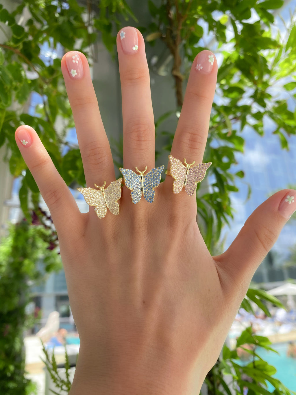 Blue Pavé Butterfly Vermeil Ring-Chvker Jewelry