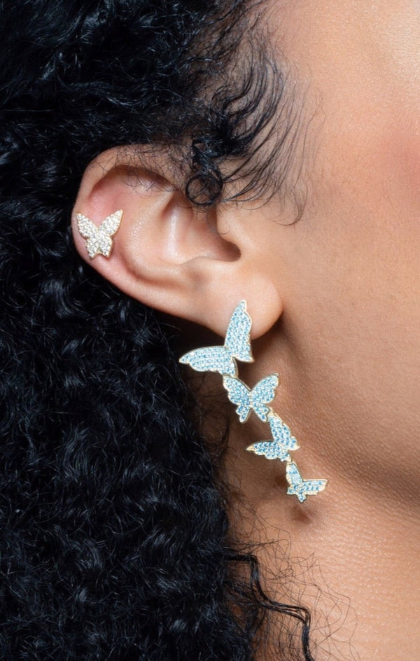 Blue Butterfly Cascade Pavé 925 Earrings