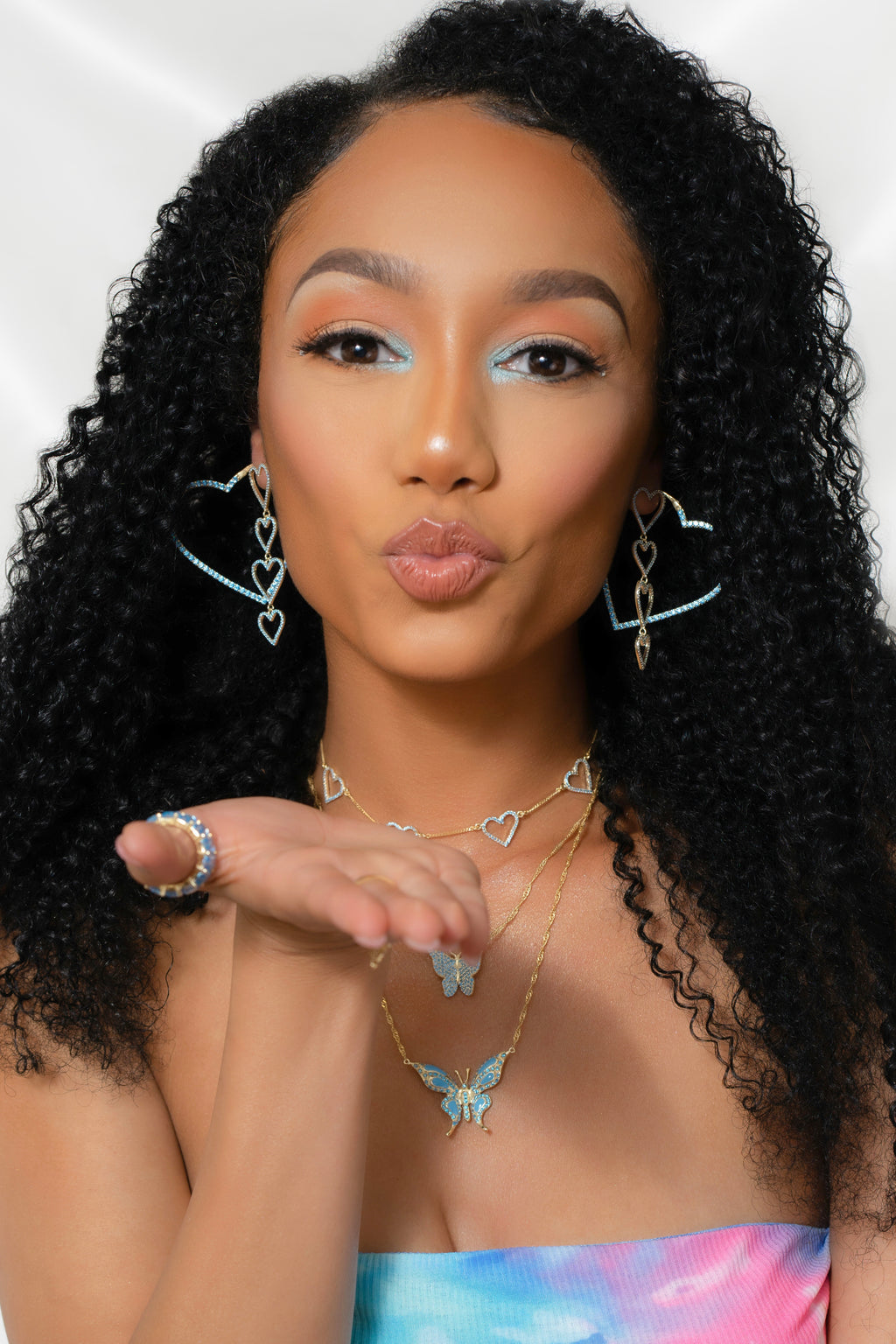 Blue Pavé Heart Drop Vermeil Earrings-Chvker Jewelry