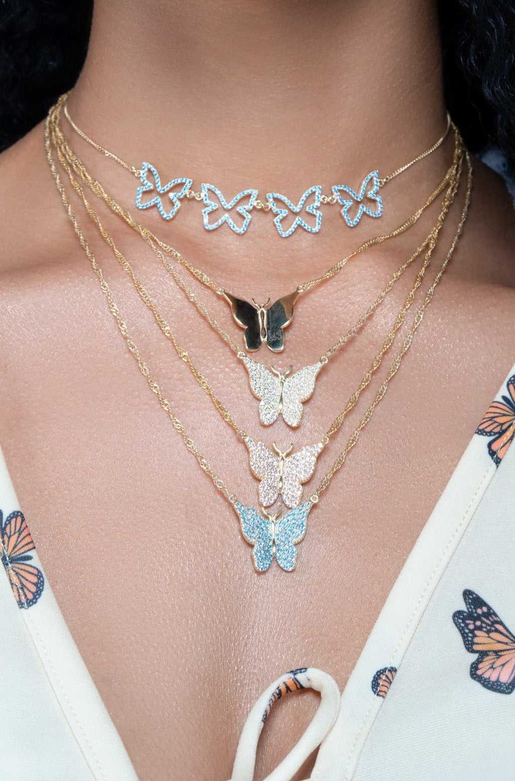 Blue Farasha Row Pavé Butterfly 925 Choker