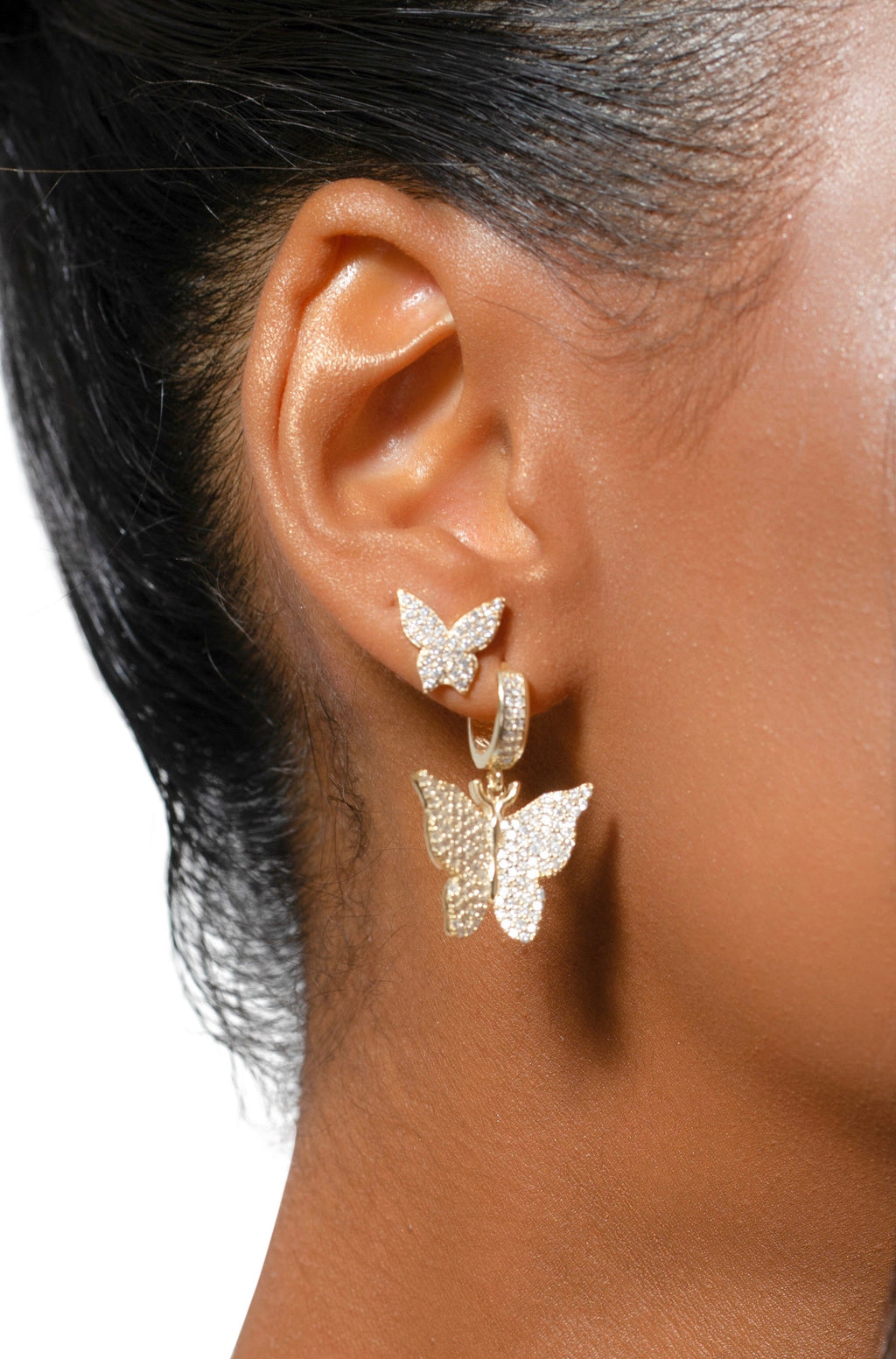 Mini Pavé Butterfly Vermeil Studs-Chvker Jewelry