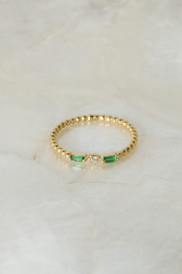 Emerald Beaded 925 Ring