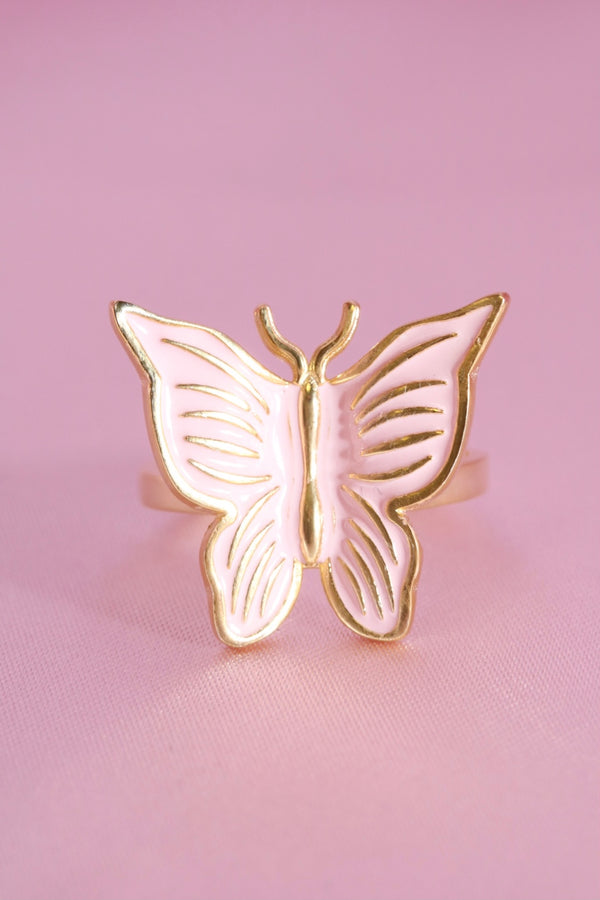 Pink Enamel Butterfly Vermeil Ring-Chvker Jewelry