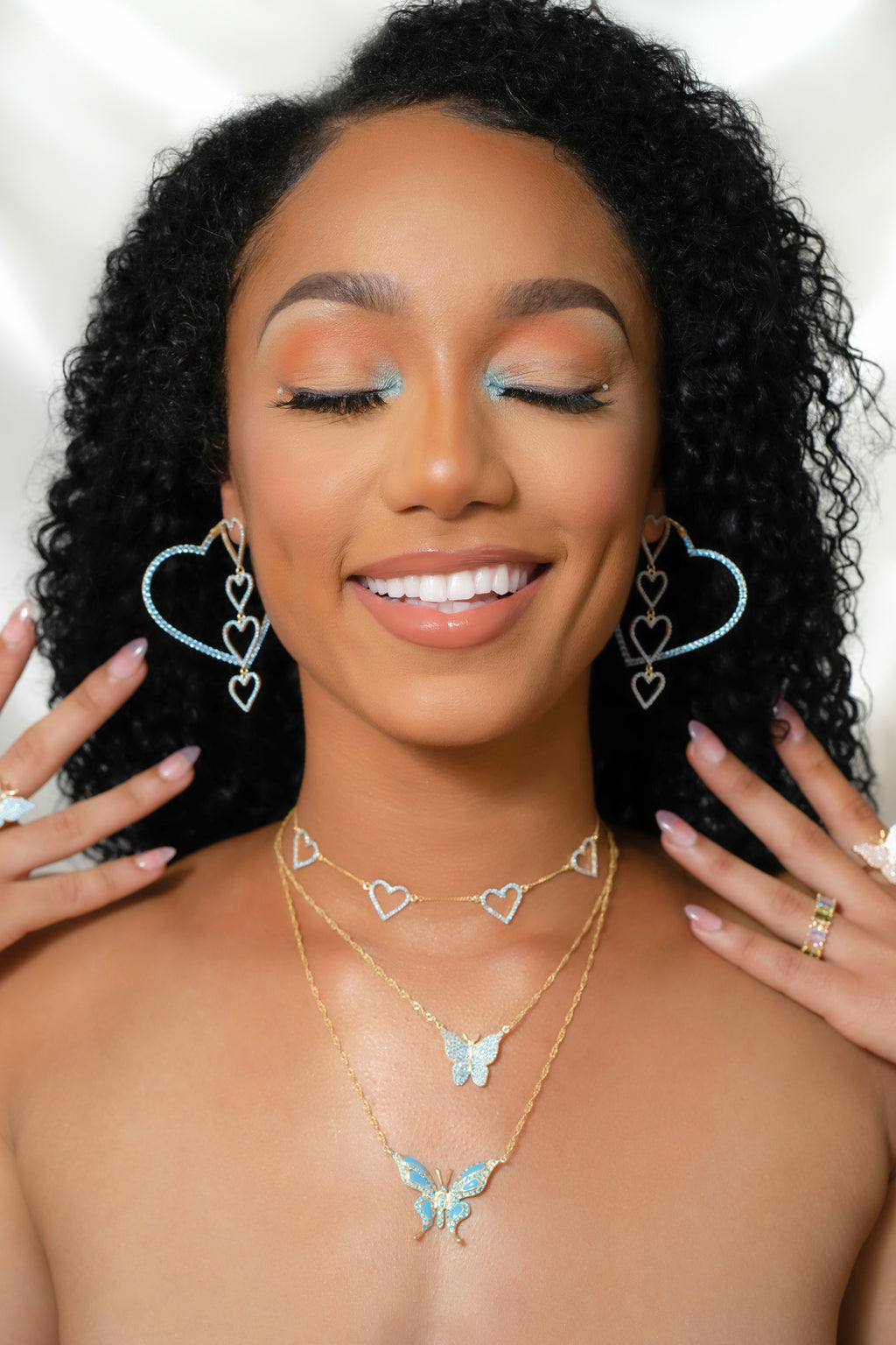 Blue Pavé Heart Drop Vermeil Earrings-Chvker Jewelry