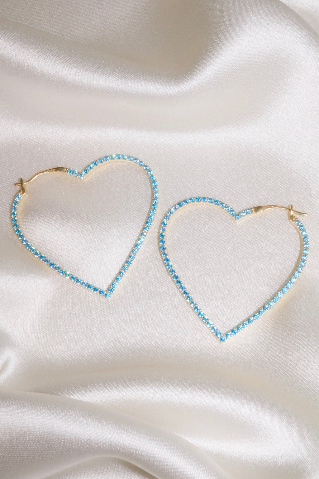 Blue Pavé Heart Vermeil Hoops-Chvker Jewelry