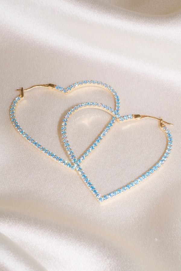 Blue Pavé Heart Vermeil Hoops-Chvker Jewelry