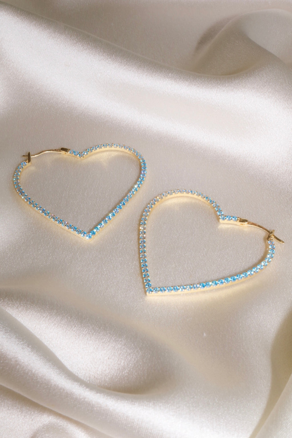 Blue Pavé Heart Vermeil Hoops-Chvker Jewelry