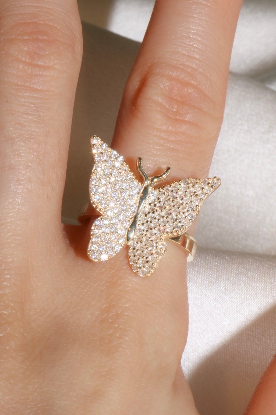 Clear Pavé Butterfly Vermeil Ring-Chvker Jewelry