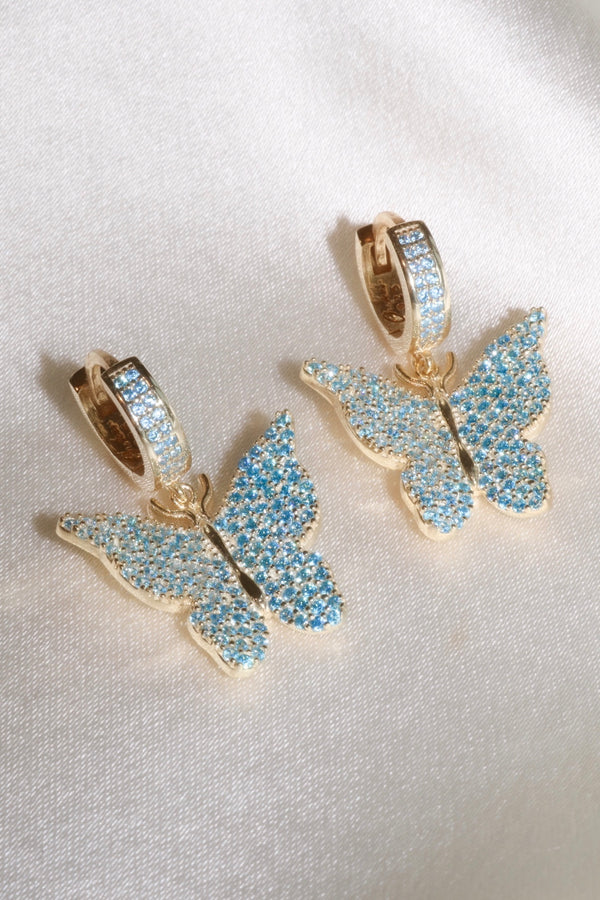 Blue Pavé Butterfly Vermeil Earrings-Chvker Jewelry