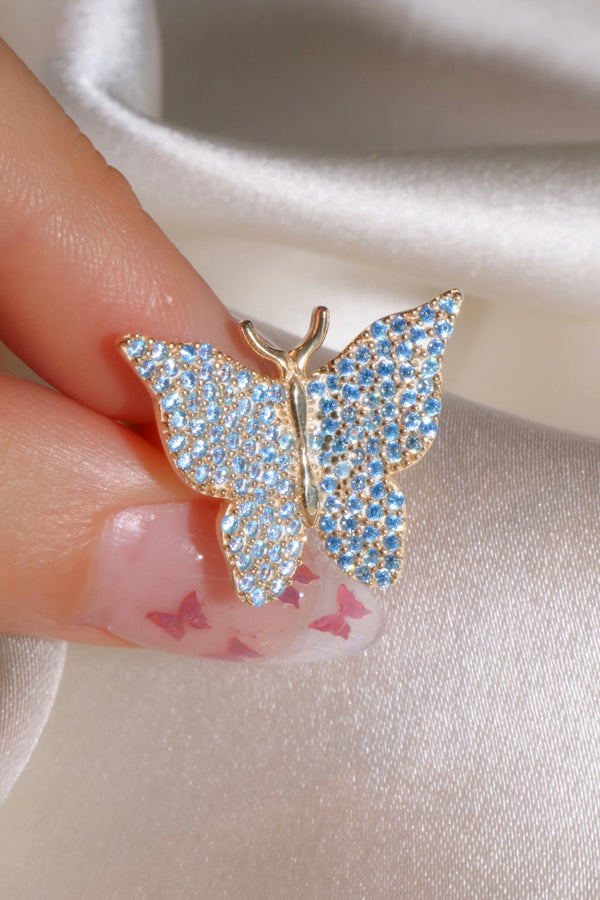 Blue Pavé Butterfly Vermeil Ring-Chvker Jewelry