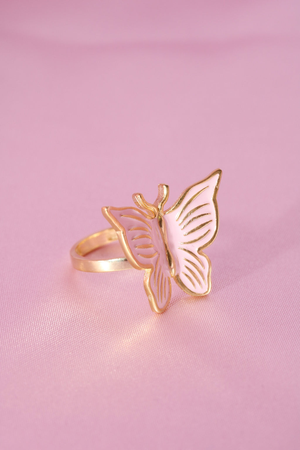 Pink Enamel Butterfly Vermeil Ring-Chvker Jewelry