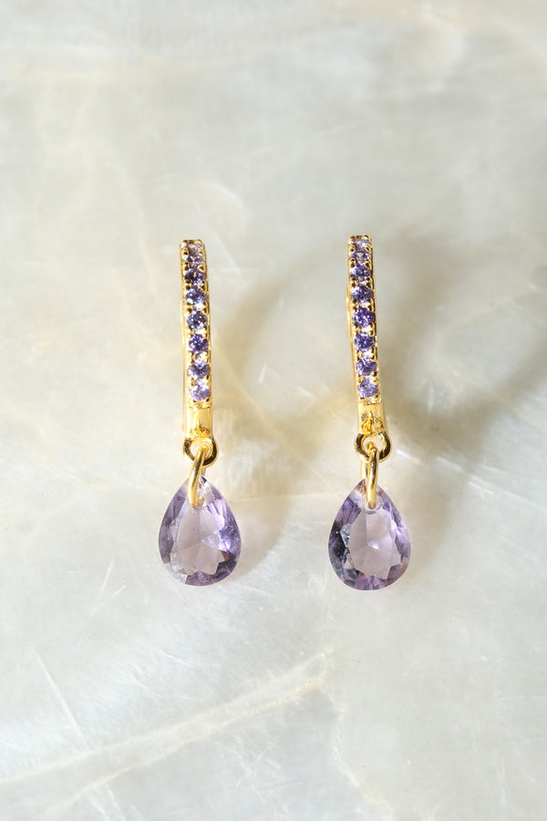 Lavender Teardrop 925 Huggie Earrings