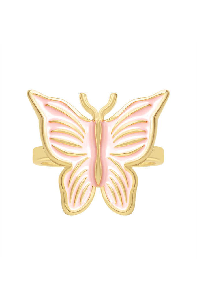 Pink Enamel Butterfly 925 Ring