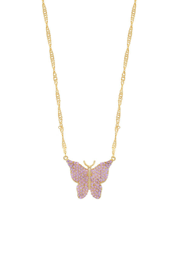 Pink Pavé Butterfly Vermeil Necklace-Chvker Jewelry