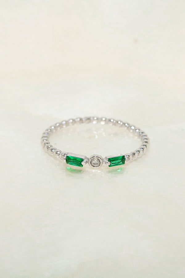 Silver Emerald Beaded 925 Ring