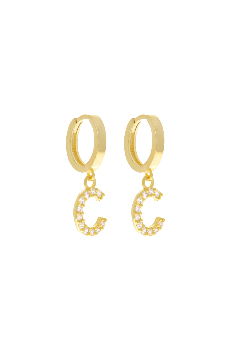 Custom Single Pavé Initial Vermeil Earring-Chvker Jewelry