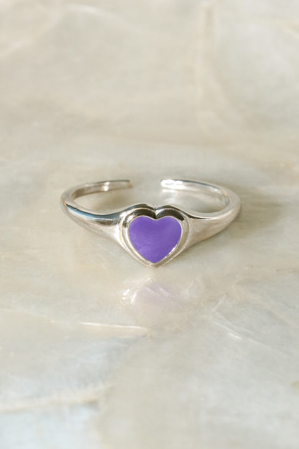 Silver Violet Heart 925 Ring