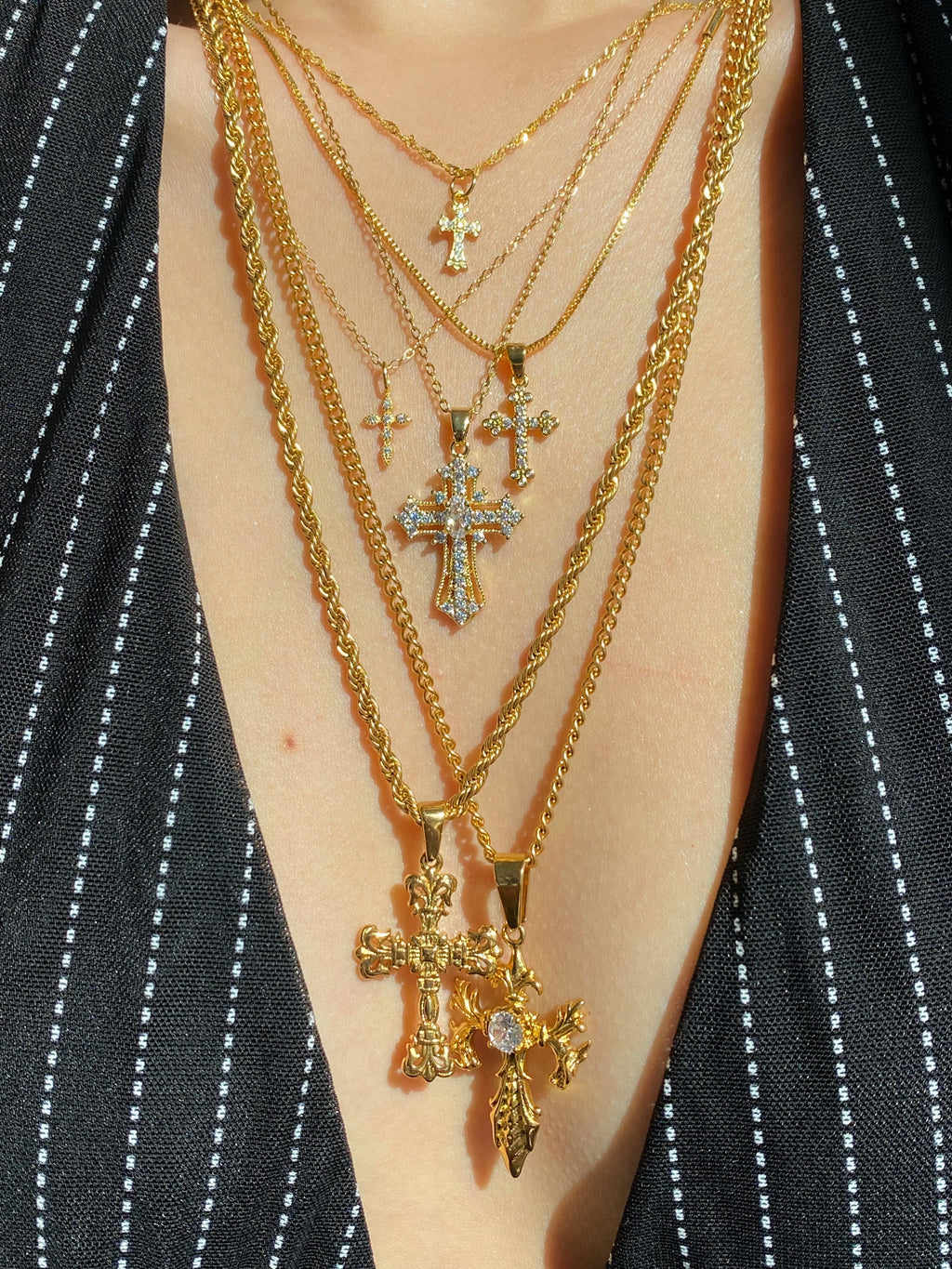 Iced Gothic Cross Pendant, 18K Yellow - The GLD Shop