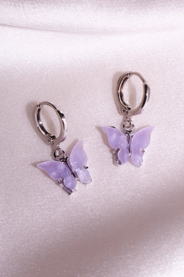 Silver Lavender Butterfly Earrings-Chvker Jewelry