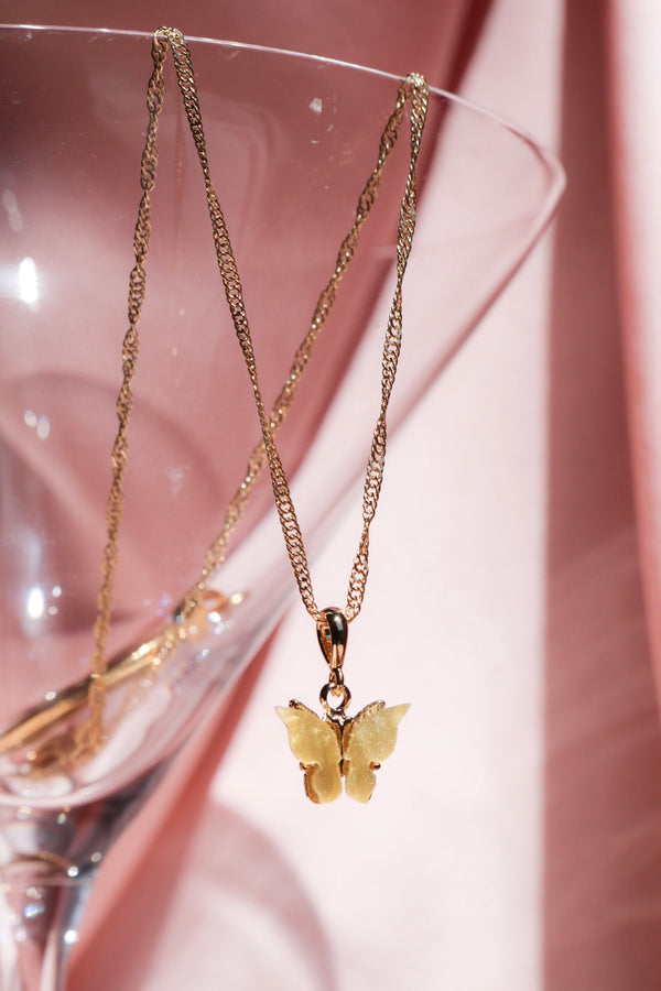 Yellow Butterfly Pendant Necklace