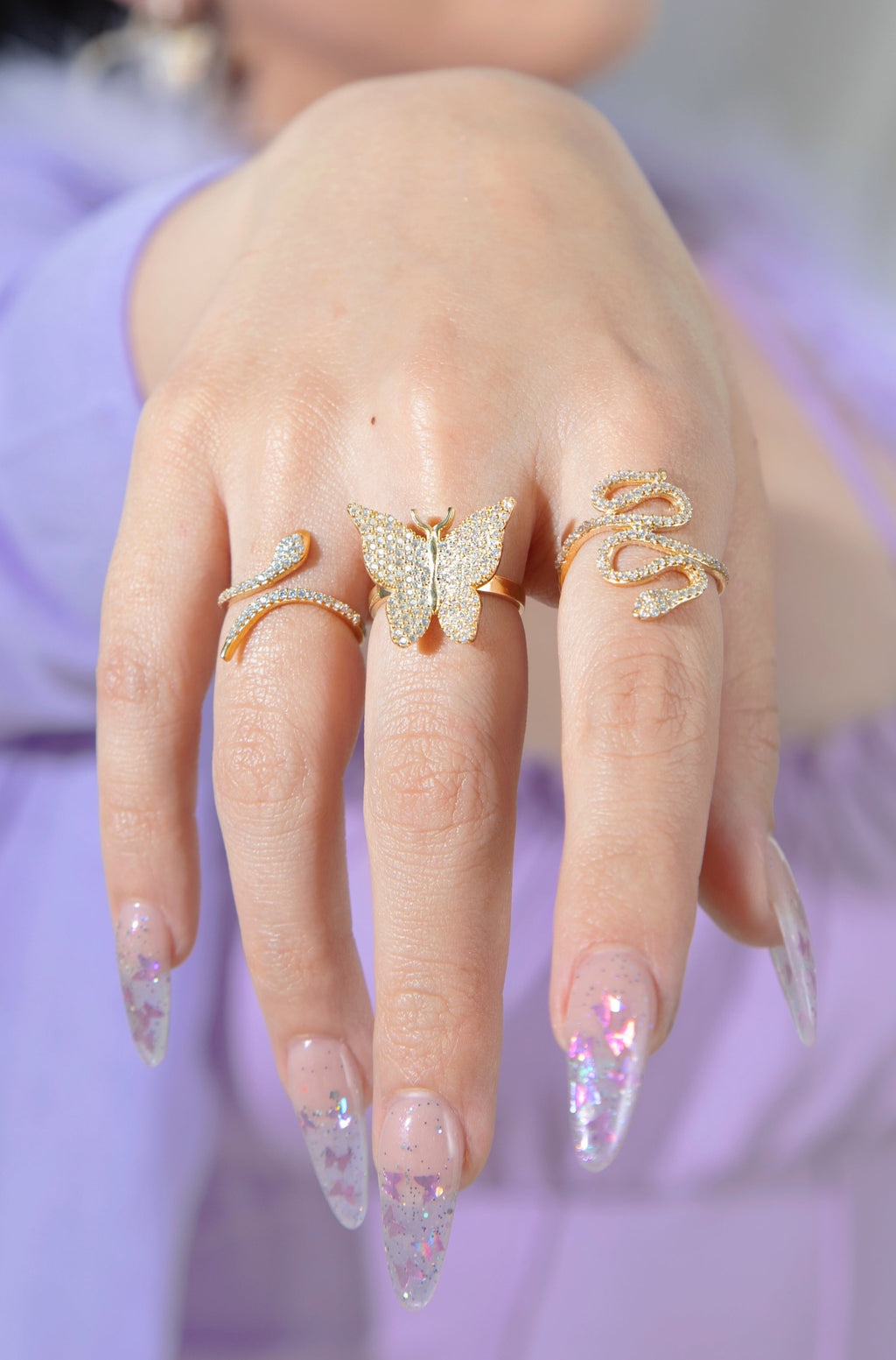 Clear Pavé Butterfly Vermeil Ring-Chvker Jewelry